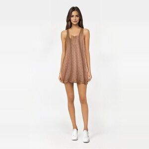 Ya Los Angeles pink lace  crew-neck tanktop strap midi dress